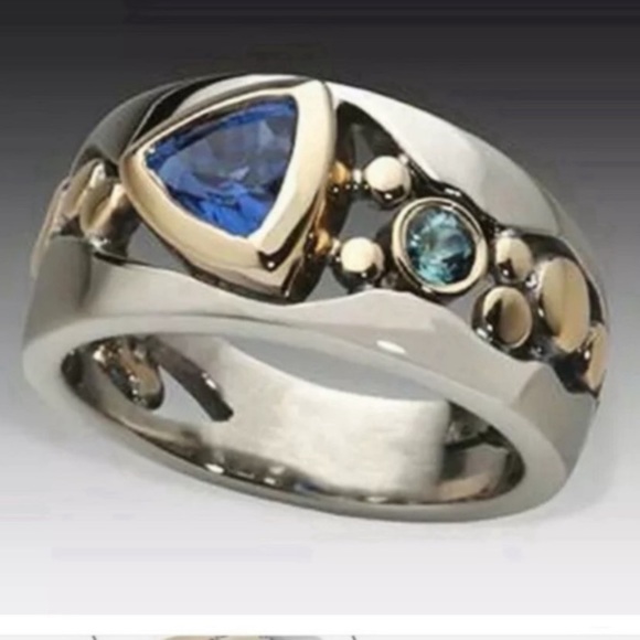 Anthropologie Jewelry - 9.25 Sterling Siver & Sapphire with Emeralds Ring Size 7 or 8